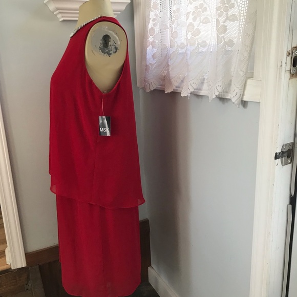 MSK sleeveless sheath with sheer, tiered overlay. - Picture 2 of 16